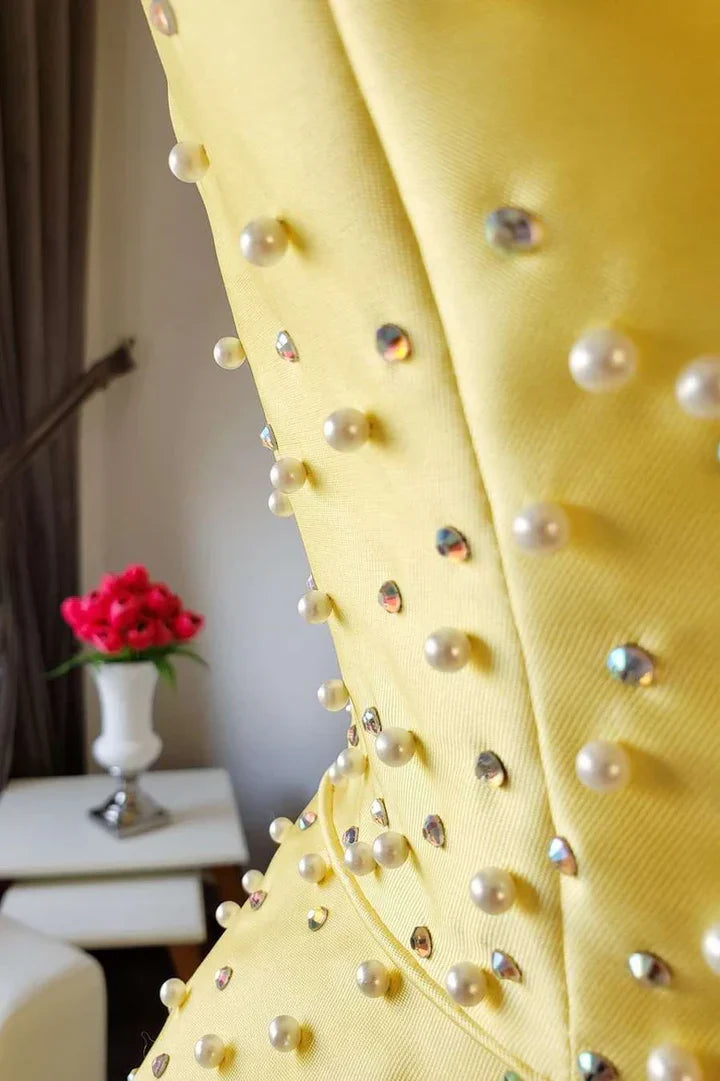 Blue fashion elegant exquisite pearl beading long satin ball gown evening dress gh3308