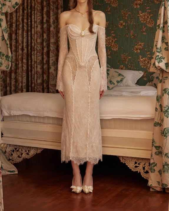 Elegant Sheath Long Sleeve Lace Prom Dress Party Dress Birthday Dress SH3753