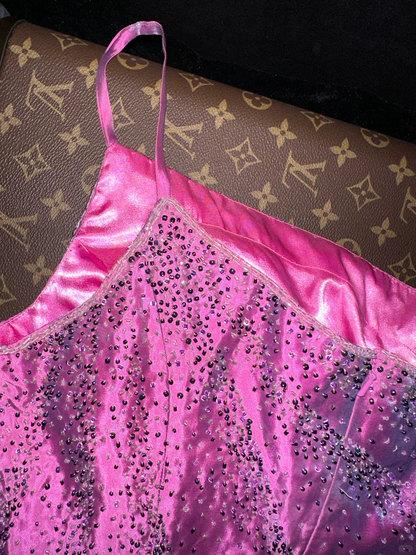 Vintage Mermaid One Shoulder Beaded Pink Satin Long Prom Dress Evening Dress SH3079