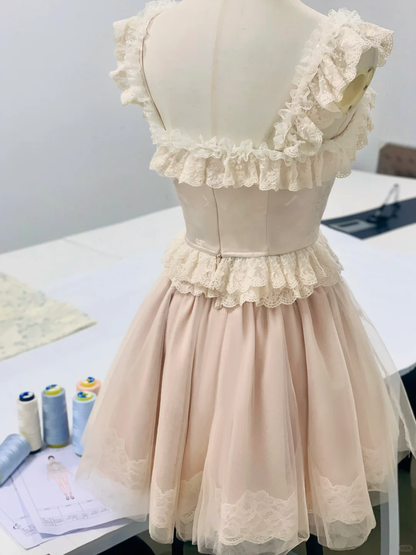 Cute Light Blush Pink Tulle Lace A Line Birthday Dress Formal 6th Grade Homecoming Dress S963