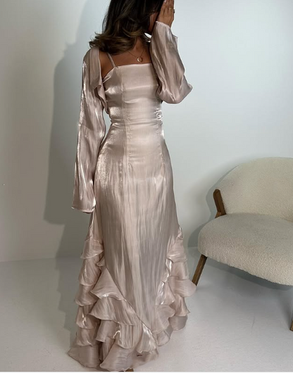 Vintage Prom Dresses with Ruffles,Floor Length Evening Gown