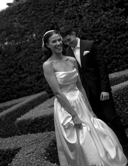 Simple A Line Strapless White Satin Long Sweep Wedding Dress Ball Gown SH2169