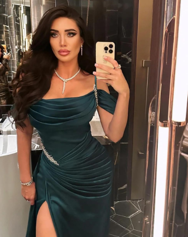 Sexy Dark Green Satin Mermaid Prom Dresses 2022 Spaghetti Straps Pleats Seep Train Formal Evening Occasion Pageant Gowns SA1038
