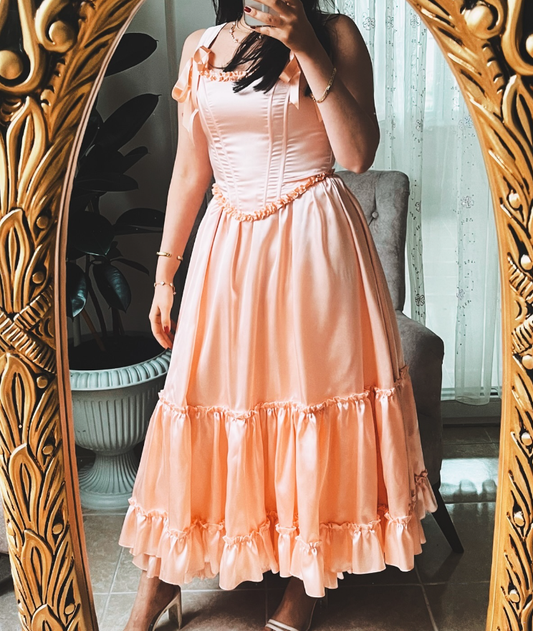 Princess A Line Straps Ruffles Light Pink Satin Prom Dress Evening Dress SH2145