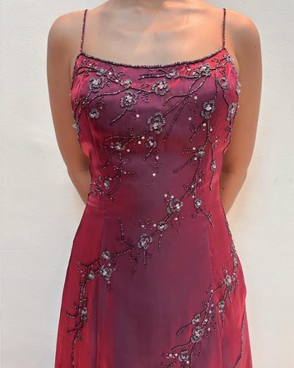 Burgundy Vintage Beaded Long Ball Gown Evening Dress Floor Length Party Dress with Scarf gh3059