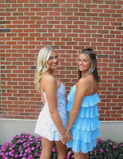 Blue floral elegant cute short bodycon homecoming dress prom dress party dress gh2866