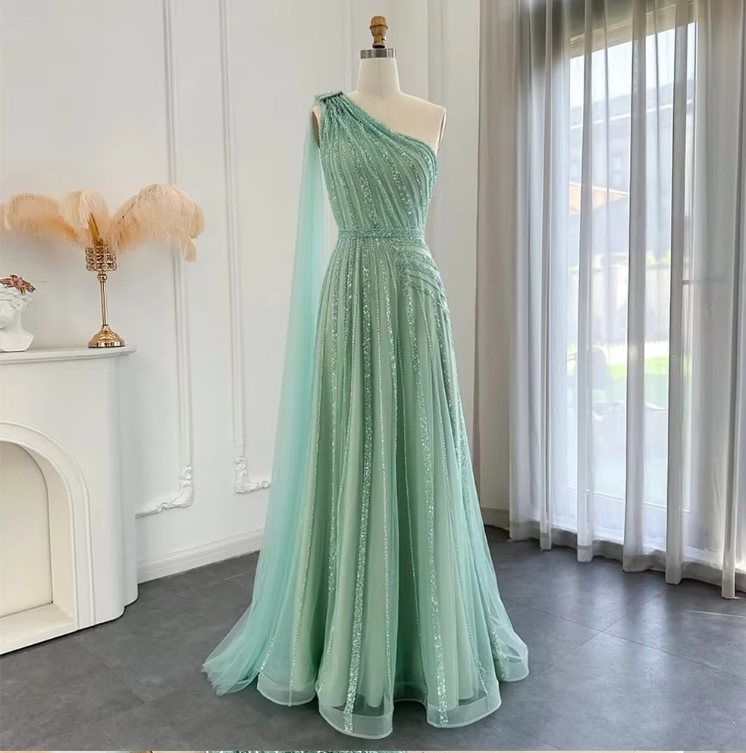 Yellow/Green/Purple shiny elegant exquisite beaded long tulle ball gown unique evening dress gh1876