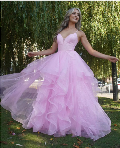 Pink fashion sweet long elegant tulle floor-length ball gown evening gown graduation gown coming of age ceremony gown gh3352