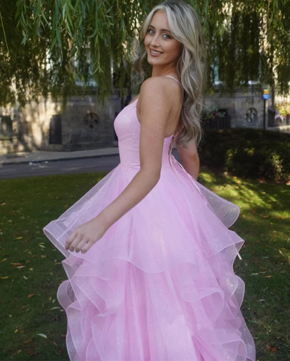 Pink fashion sweet long elegant tulle floor-length ball gown evening gown graduation gown coming of age ceremony gown gh3352