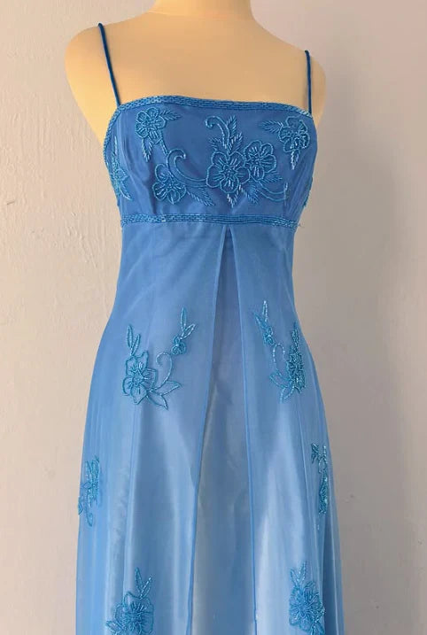 Blue Fashion Elegant Exquisite Embroidery Beading Spaghetti Strap Long Tulle prom dress Evening Gown Party Dress gh3575
