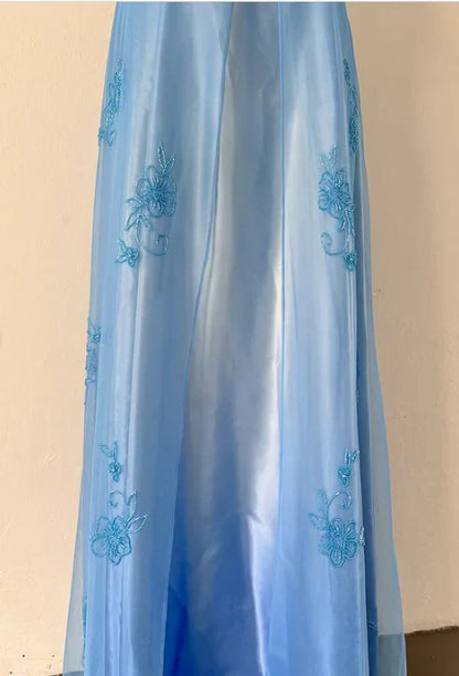 Blue Fashion Elegant Exquisite Embroidery Beading Spaghetti Strap Long Tulle prom dress Evening Gown Party Dress gh3575