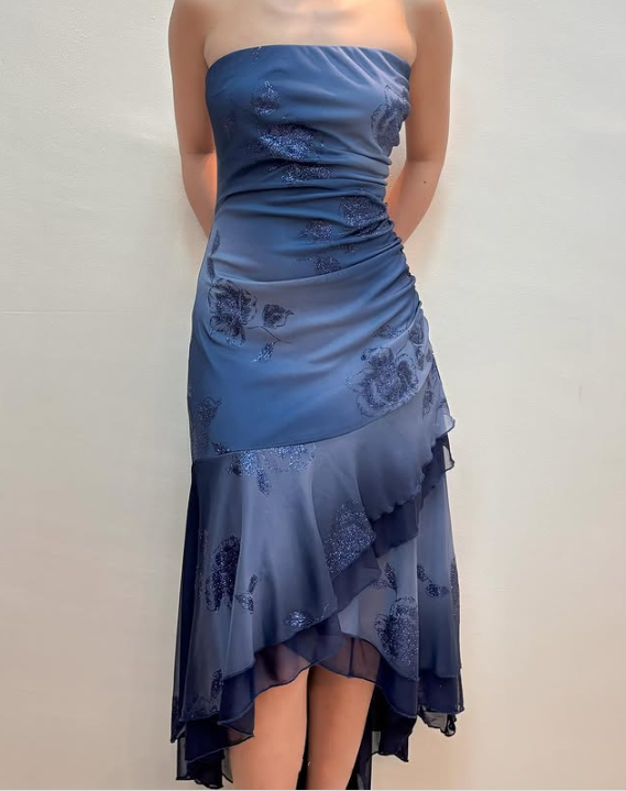 (out of stock)Blue shiny fashion exquisite off-shoulder long sequined chiffon ruffled ball gown evening dress party dress gh3390