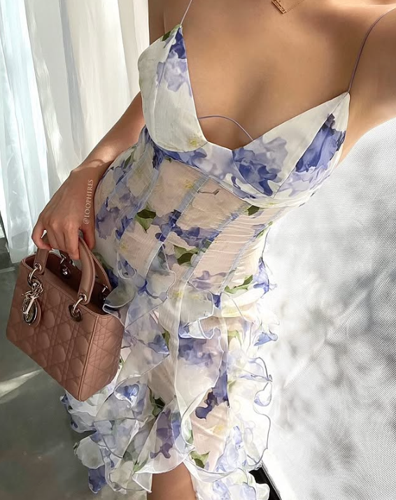 Blue Charming Floral A-Line Spaghetti Strap Long Ball Gown Party Dress Evening Gown gh3009