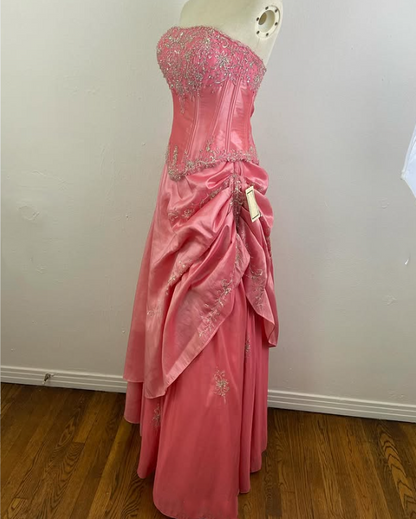 Pink Gorgeous Sparkling Exquisite Delicate Beading Long Satin Ball Gown Evening Dress Party Dress Prom Dress gh3584