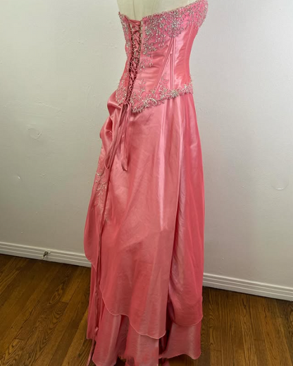 Pink Gorgeous Sparkling Exquisite Delicate Beading Long Satin Ball Gown Evening Dress Party Dress Prom Dress gh3584