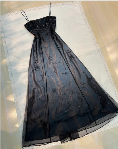 Silver Black Delicate Beaded Long Tulle Elegant Ball Gown Evening Dress Formal Birthday Party Dress Prom Dress gh3613
