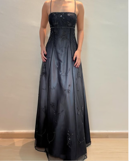Silver Black Delicate Beaded Long Tulle Elegant Ball Gown Evening Dress Formal Birthday Party Dress Prom Dress gh3613