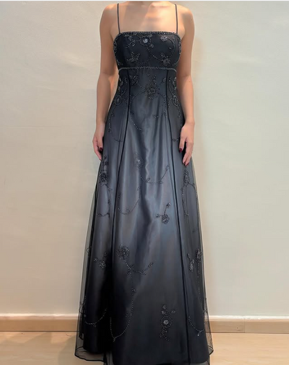 Silver Black Delicate Beaded Long Tulle Elegant Ball Gown Evening Dress Formal Birthday Party Dress Prom Dress gh3613