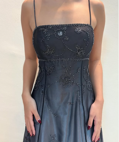 Silver Black Delicate Beaded Long Tulle Elegant Ball Gown Evening Dress Formal Birthday Party Dress Prom Dress gh3613