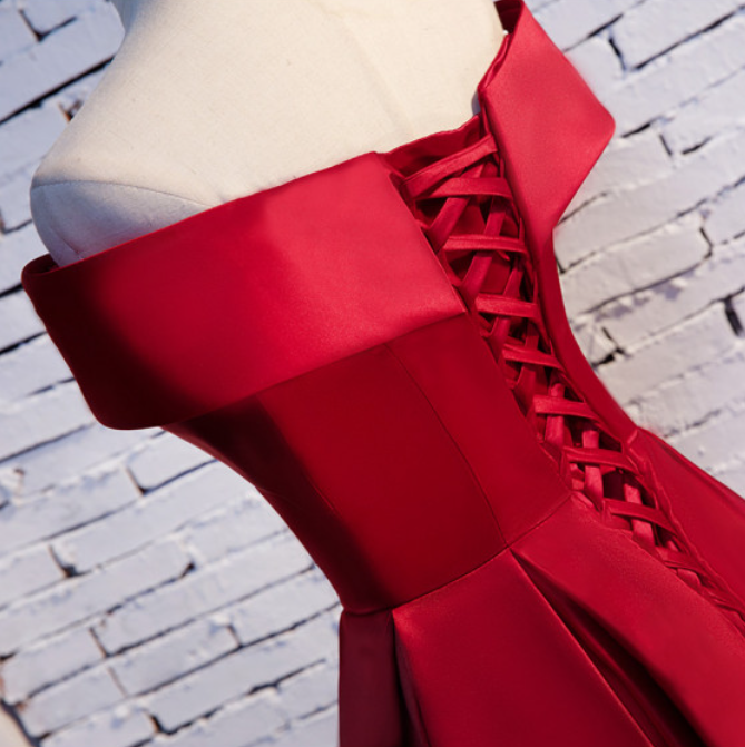 Red Elegant Fashion Simple Bow Sweet A-line Long Satin formal Ball Gown Evening Dress 8396