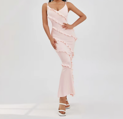 Pink Fashion Elegant Spaghetti Strap Long Mermaid Chiffon prom dress Ball Gown Evening Dress Party Dress gh3370