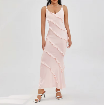 Pink Fashion Elegant Spaghetti Strap Long Mermaid Chiffon prom dress Ball Gown Evening Dress Party Dress gh3370