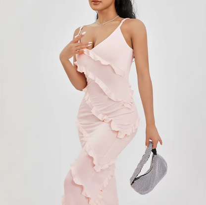Pink Fashion Elegant Spaghetti Strap Long Mermaid Chiffon prom dress Ball Gown Evening Dress Party Dress gh3370