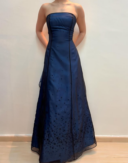 Blue Fashion Elegant Fairy Exquisite Stars Shiny Sequin Beading Spaghetti Straps Long Tulle Chiffon Satin Ball Gown Evening Dress Birthday Party Dress Prom Dress gh3761