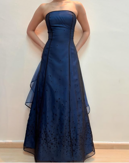 Blue Fashion Elegant Fairy Exquisite Stars Shiny Sequin Beading Spaghetti Straps Long Tulle Chiffon Satin Ball Gown Evening Dress Birthday Party Dress Prom Dress gh3761