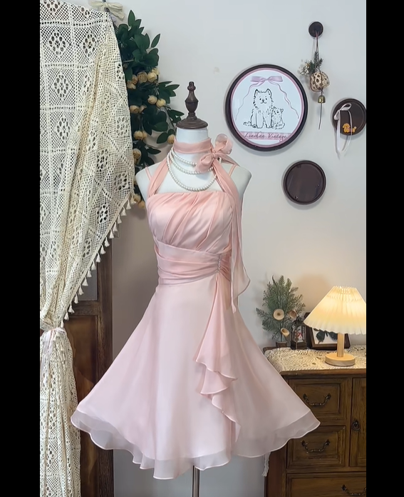 Pink Sweet Elegant Short Chiffon Homecoming Dress Prom Dress Evening Dress Party Dress gh4155
