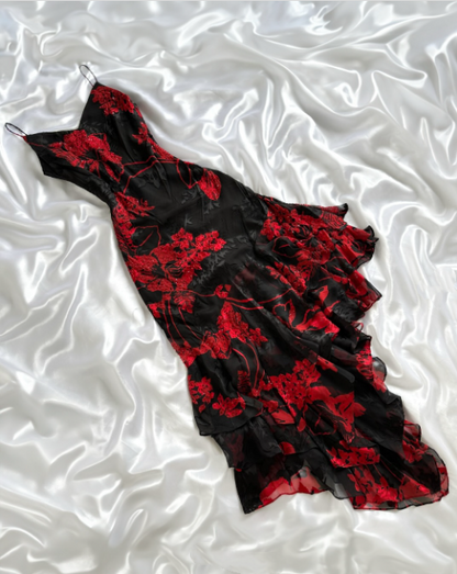 black red floral beaded long chiffon ball gown evening dress elegant chiffon birthday dress party dress gh4446