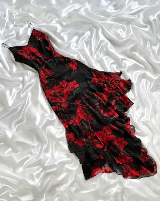 black red floral beaded long chiffon ball gown evening dress elegant chiffon birthday dress party dress gh4446