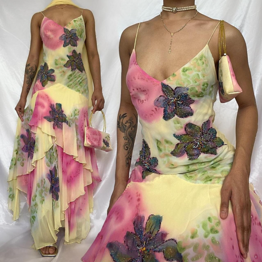 Colorful Beaded Long Ball Gown Evening Dress Elegant Chiffon Birthday Dress Party Dress  gh4448