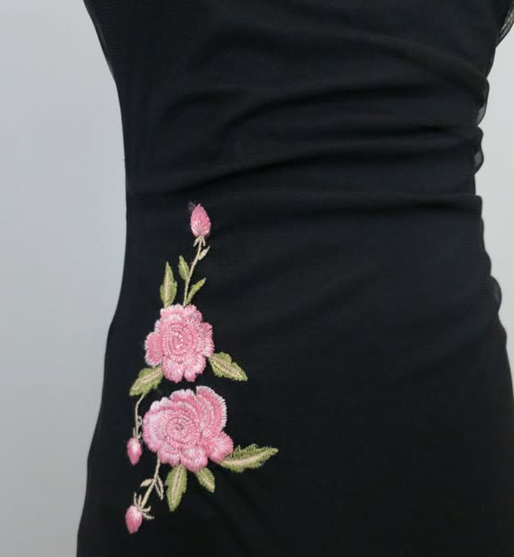 Black Vintage Halter Neck Embroidery Pink Floral Long/Mid-Length Chiffon Homecoming Dress Prom Dress gh4652