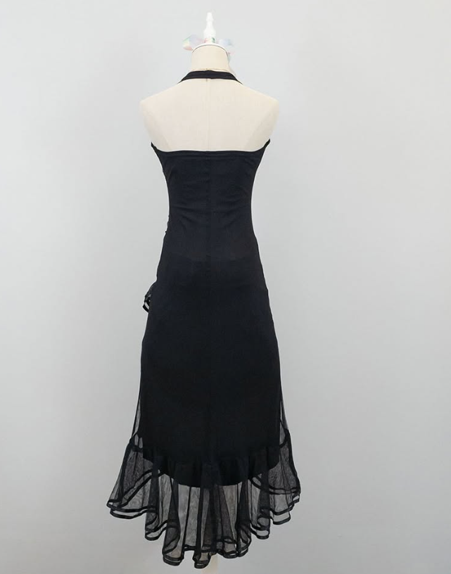 Black Vintage Halter Neck Embroidery Pink Floral Long/Mid-Length Chiffon Homecoming Dress Prom Dress gh4652