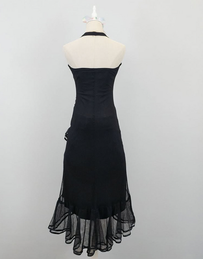 Black Vintage Halter Neck Embroidery Pink Floral Long/Mid-Length Chiffon Homecoming Dress Prom Dress gh4652