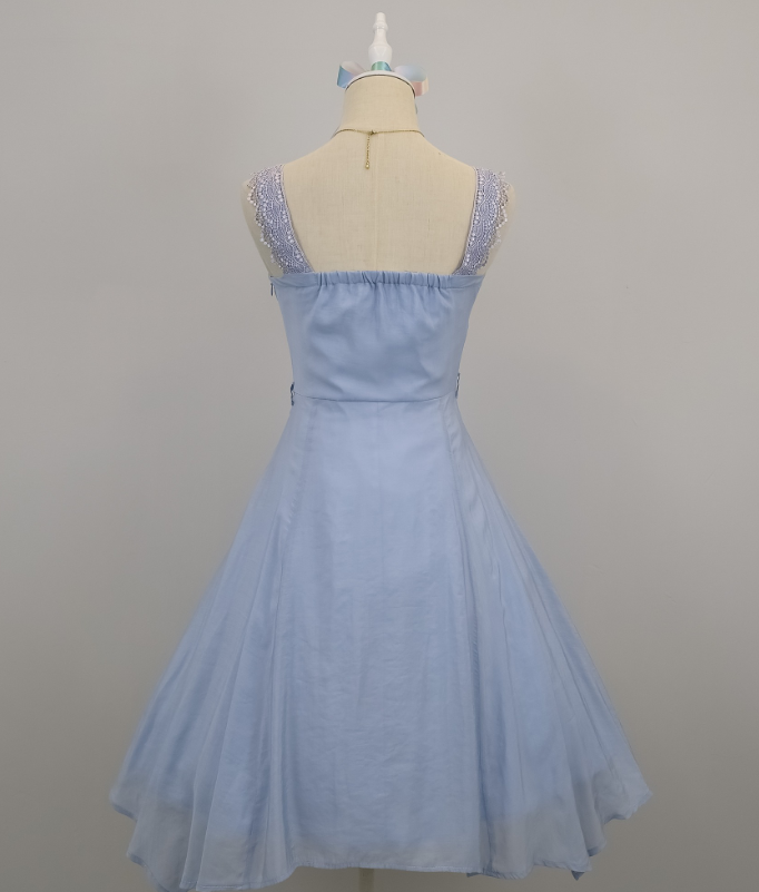 Blue lace strap short chiffon homecoming dress prom dress holiday dress gh4653