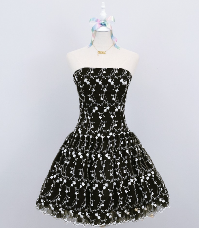 Black Vintage Floral Short Tulle Homecoming Dress gh4655