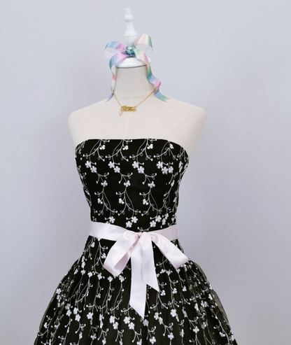 Black Vintage Floral Short Tulle Homecoming Dress gh4655