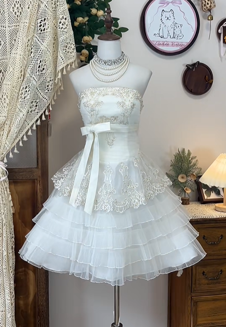 White Beaded Short Chiffon Homecoming Dress Prom Dress Birthday Party Dress Evening Dress gh4699