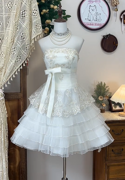 White Beaded Short Chiffon Homecoming Dress Prom Dress Birthday Party Dress Evening Dress gh4699