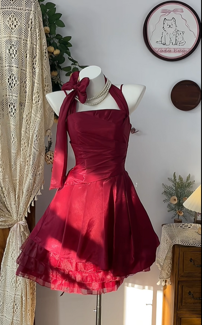 Burgundy Fashion Satin Short Tulle Homecoming Dress Prom Dress Birthday Party Dress gh4695