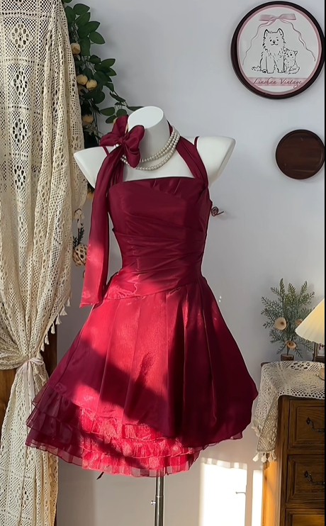Burgundy Fashion Satin Short Tulle Homecoming Dress Prom Dress Birthday Party Dress gh4695