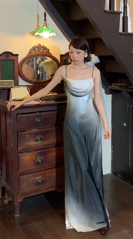 Black and white fashion gradient simple cut design long satin elegant ball gown evening dress wedding guest party dress gh4730