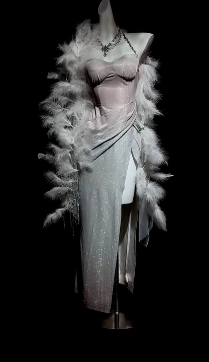 Pink silver shiny fashion modern gradient long satin elegant ball gown evening dress dinner dress gh4731