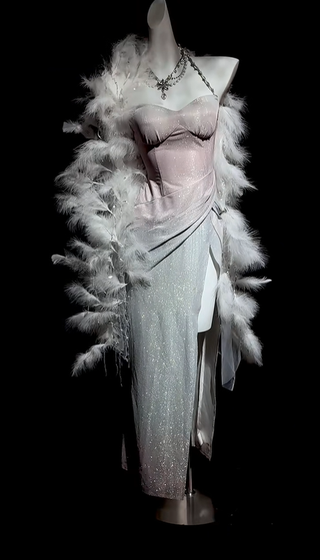 Pink silver shiny fashion modern gradient long satin elegant ball gown evening dress dinner dress gh4731