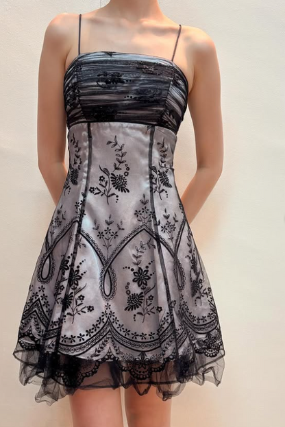 Y2K Black Grey Prom Dress Homecoming Dress Gothic Dress Fairy Dress gh4600