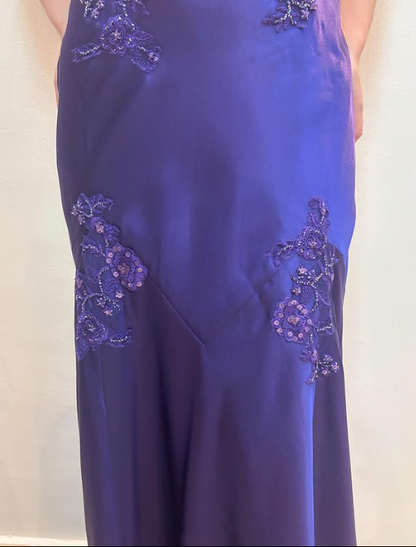 Purple Beaded Long Satin Ball Gown Evening Dress Party Dress gh4811