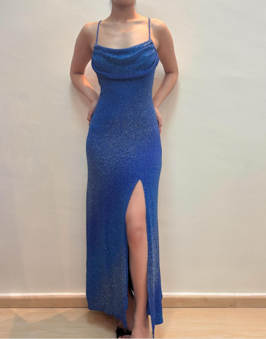 Blue Sparkling Long Satin Ball Gown Evening Gown Party Dress gh4812