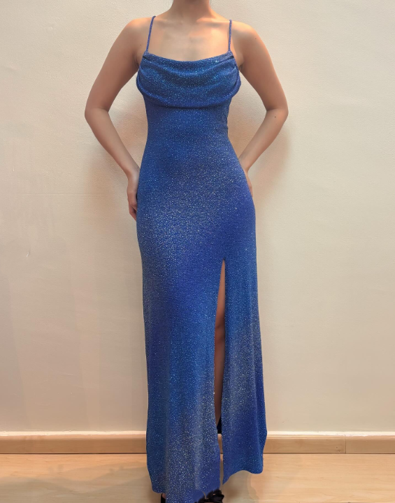 Blue Sparkling Long Satin Ball Gown Evening Gown Party Dress gh4812